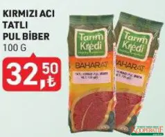 TARIM KREDİ KIRMIZI ACI/TATLI PUL BİBER 100 G fiyat ve kampanya bilgisi
